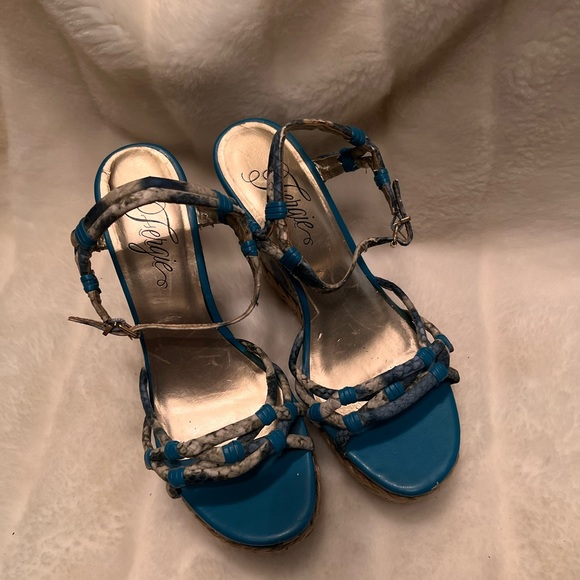 FERGIE Bright Turquoise and Python print 5 inch Wedges - Picture 3 of 5
